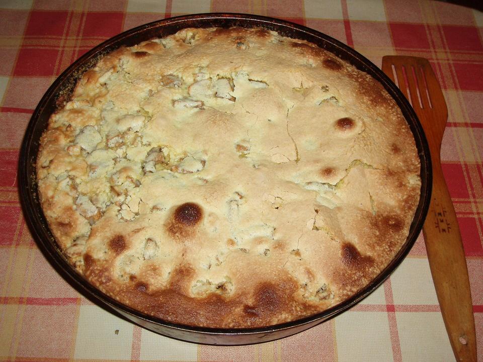 Шарлотка с яблоками в форме на клетчатой скатерти